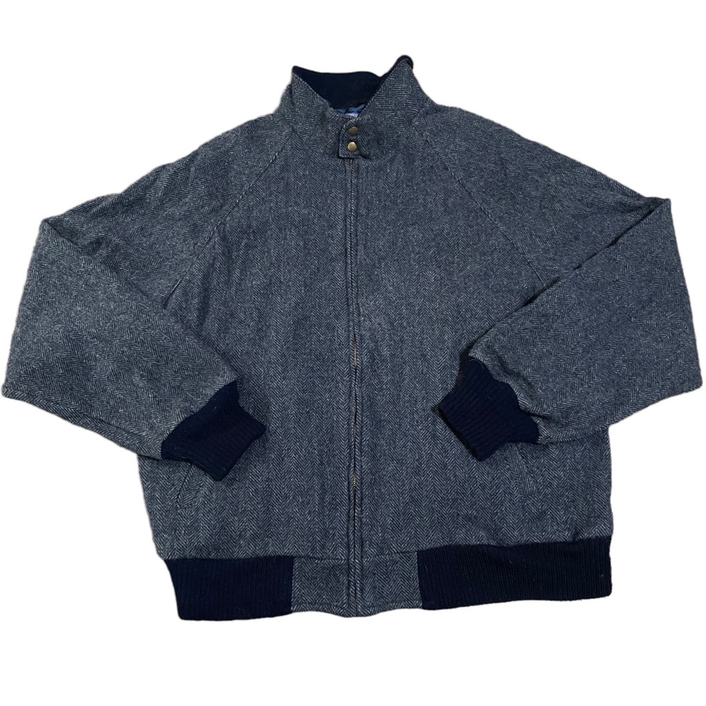 Pendleton Jacket Wool Bomber Coat Satin Lined Herringbone Navy Vintage Mens XL